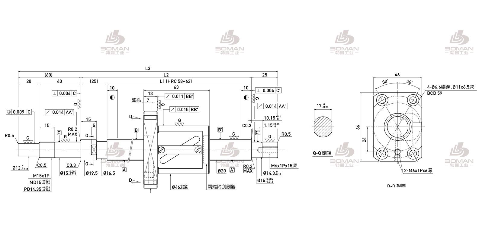 HIWIN上银 R20-20A1-FSW-510-620-0.018 江苏上银滚珠丝杆公司